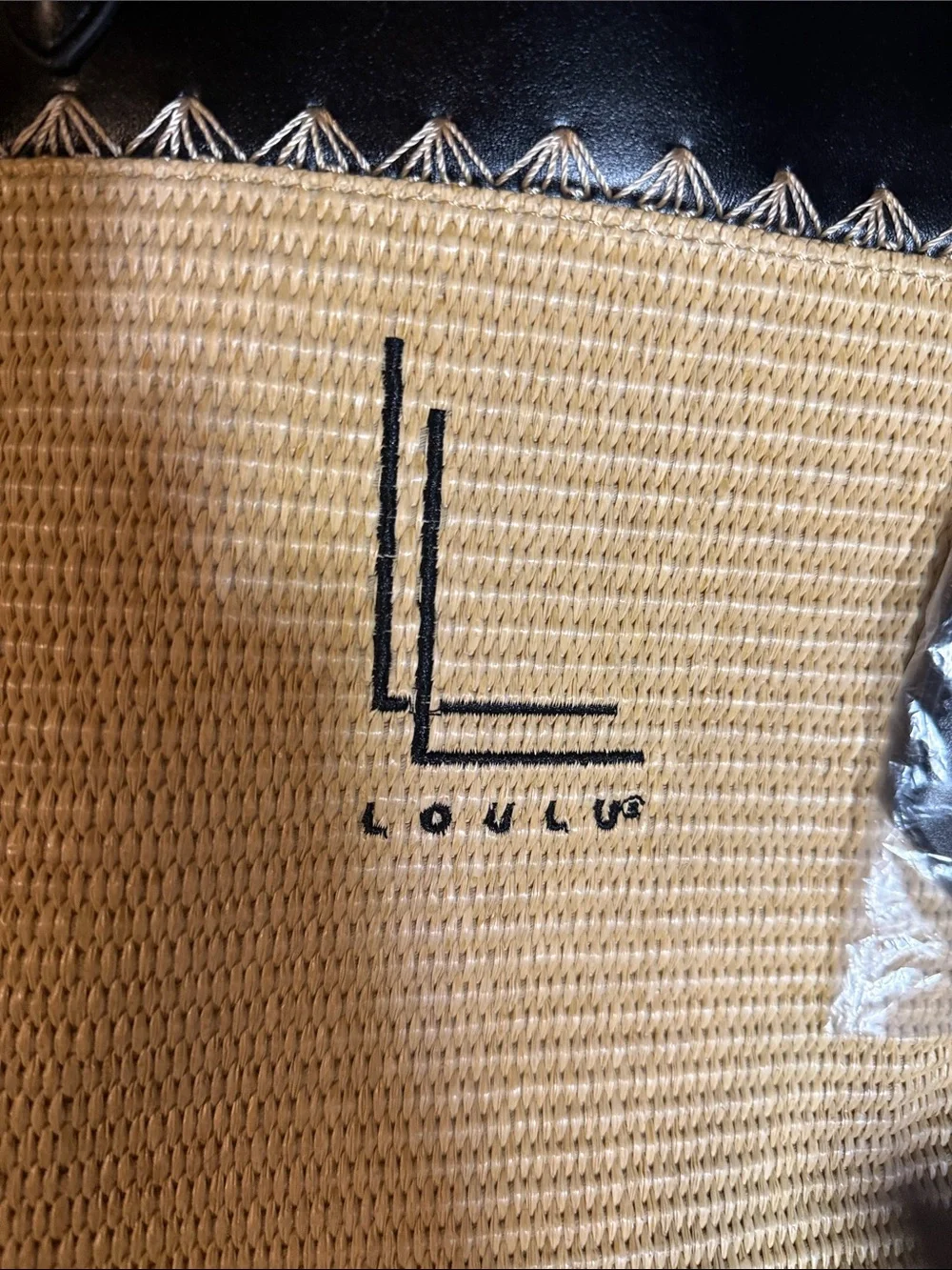 Loulu Natural Straw Tote with Black Trim and Logo